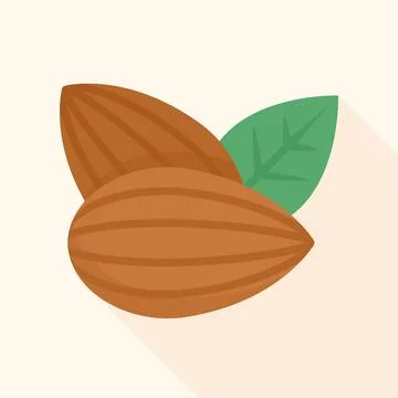 Two almond nuts with green leaf on cream background Illustrazione stock
