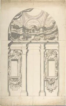 Two alternate Design for a wall elevation 17001780 Anonymous, Italian, Pied.. Stock Illustration