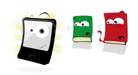 Two amazed books and a tablet Stock Illustration