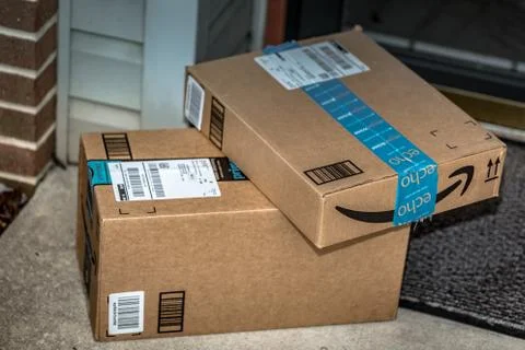 Two Amazon Prime brown boxes Stock Photos