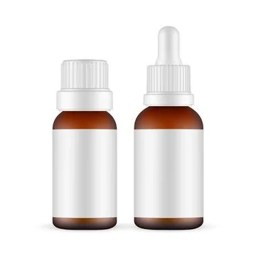 Two Amber Dropper Bottles With Blank Labels, Front View Stock Illustration