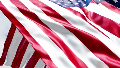Two American Flag Close-up Ribbon. Waving USA Flags Video 4K, 3D Stock Footage 238911175
