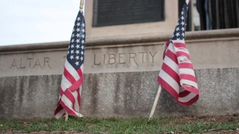 Two American Flags at Minerva Statue at Liberty Monument Stock Footage 88844430