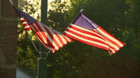 Two American Flags in the Sun Stock Footage 54622105