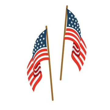 Two American Flags Waving in Clear Sky with Wind Motion and Patriotic Pride Stock Illustration