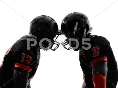 Two american football players face to face silhouette Stock-Fotos