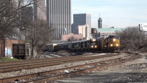 Two American Freight Trains Video stock 124755251