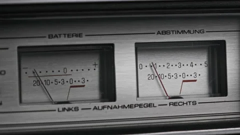Two Analog VU Meters on Silver Colored Tape Recorder, Arrow Indicators 스톡 동영상 182470894