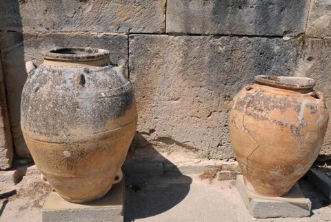 Two ancient pithoi in phaestus Stock Photos