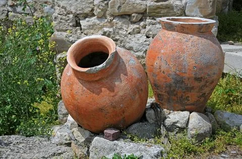 Two ancient pithoi Stock Photos