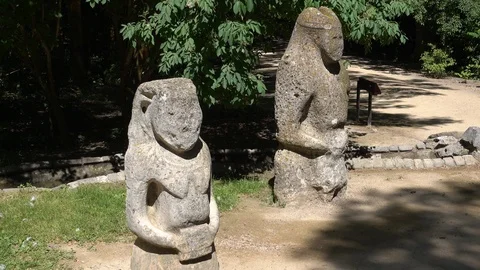 two-ancient-polovets-stone-statue-in-the-stock-video-pond5