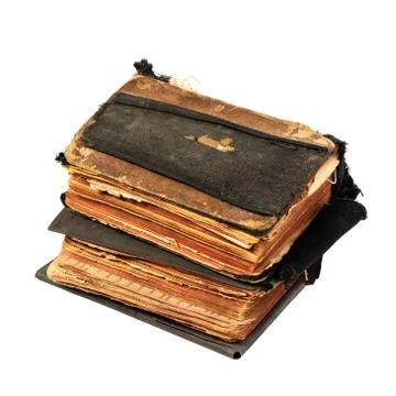 Two ancient prayer books, angle wise. Isolated on white, clipping path Fotos Stock