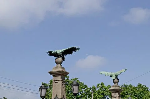 Two from ancient sculptures of Eagle bridge Stock Photos