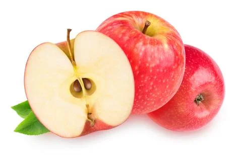 Two and a half isolated red apples Foto stock