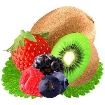 Two and half strawberry with leaf on white Stock Photos