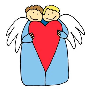Two angels hoilding heart vector Stock Illustration