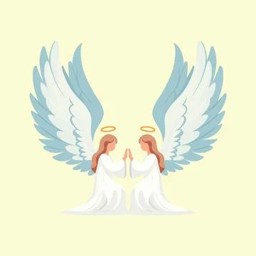 Two angels praying isolated flat vector illustration Stock Illustration