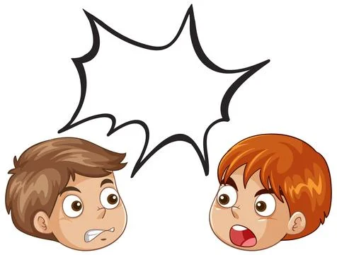 Two Angry Boys Arguing with Blank Comic Speech Bubble Stock Illustration
