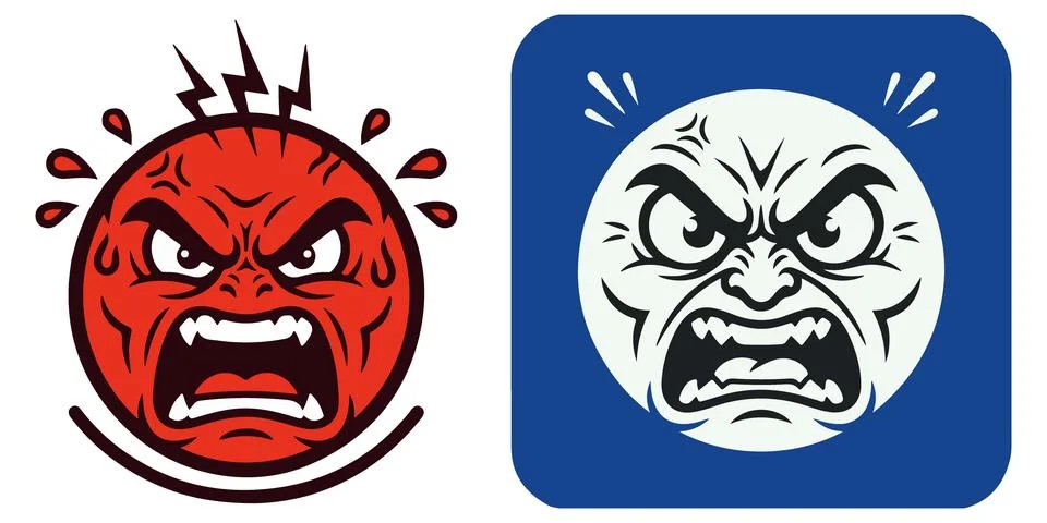 Two angry cartoon faces expressing intense rage and aggression concepts. Stock Illustration