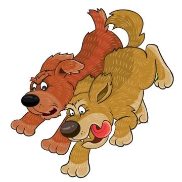 Two angry dogs guard something and run after someone, cartoon illustration, i Stock Illustration