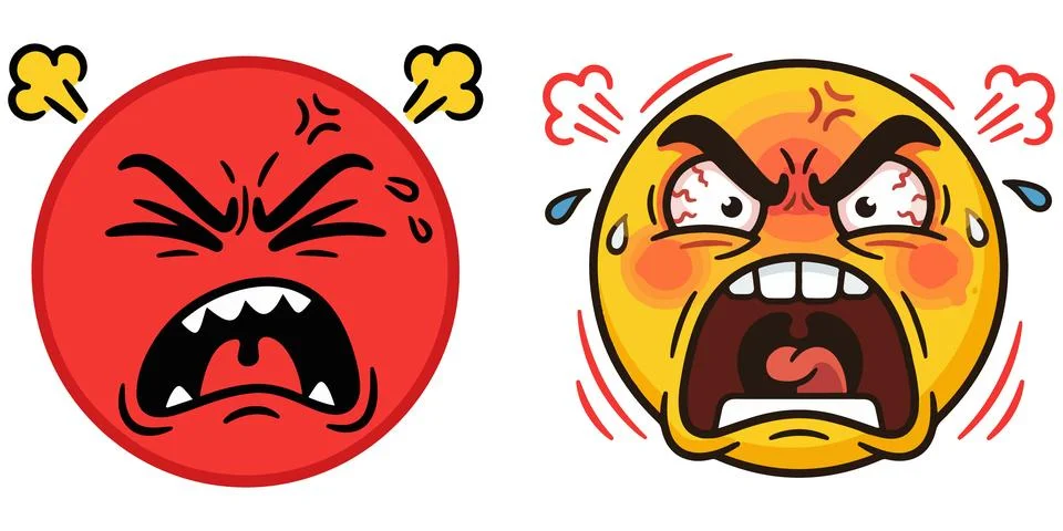 Two angry male faces expressing intense frustration and aggression. Stock Illustration