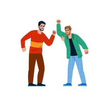 Two angry men arguing and fighting raising fists Stock Illustration