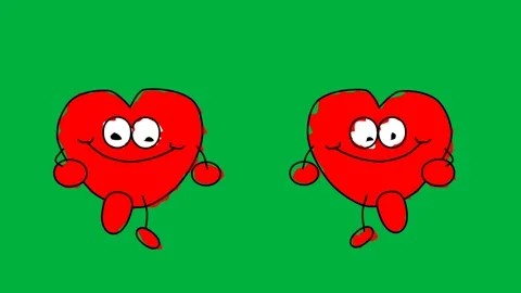 Two animated heart characters dancing on green screen perfect for love Stock Footage 308866922