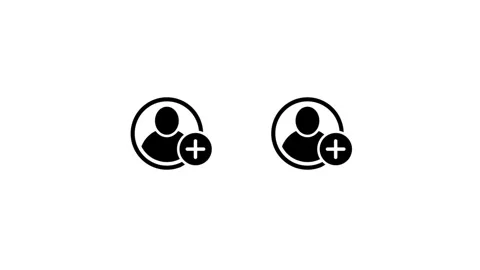 Two animation black user profile icons with plus signs on white background .. Stock Footage 321854593