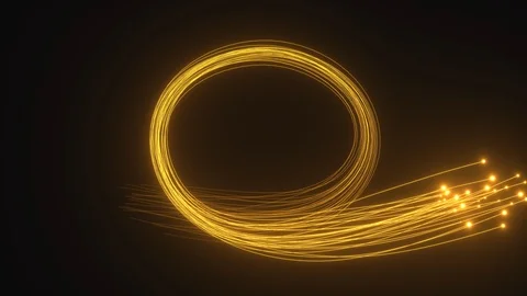 Two animations of the light golden trails on black background. Particles are Stockbeeldmateriaal 94363985