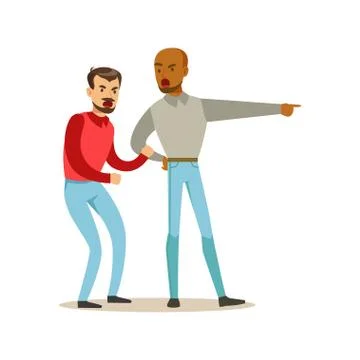Two annoyed men characters arguing and yelling on each other, negative emotions Stock Illustration