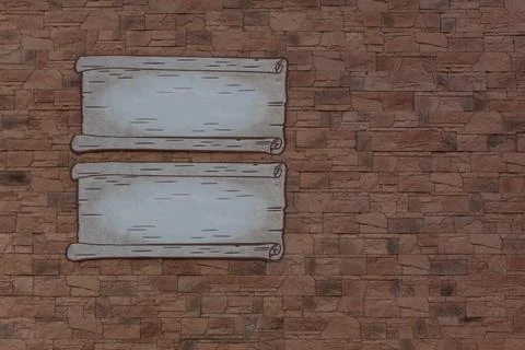 Two antique frames against a brown wall of uneven brick.  Stock Illustration