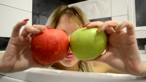 Two apple in bath Stock Footage 101552292