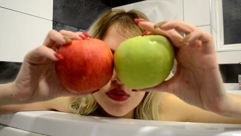 Two apple in bath Stock Footage 101552385