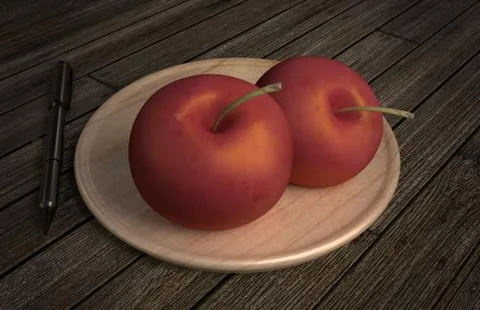 Two apples and black pen. 3D rendering Stock Illustration
