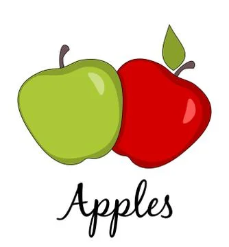 Two apples with long shadow. Caption. Isolated Stock Illustration