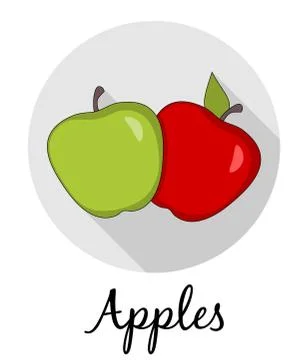 Two apples with long shadow. Caption. Isolated Stock Illustration