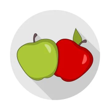 Two apples with long shadow. Isolated on white background Stock Illustration