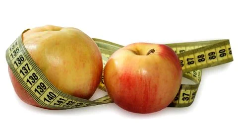Two Apples with measuring tape Stock Photos