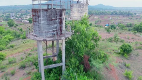Two Aqua Storage Tank at Rural Area Stock Footage 280475086