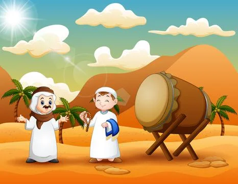 Two Arab mans in the desert landscape Stock Illustration