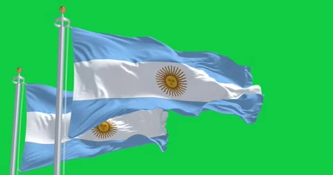 Two Argentina national flags waving isolated on green background Stock-Footage 298786000
