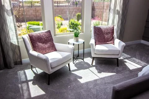Two Arm Chairs &amp; Small Table In Master Bedroom Stock Photos