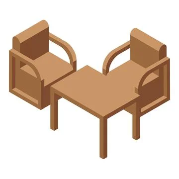 Two armchairs and a table forming a conversation area in isometric view Stock Illustration