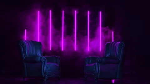 Two armchairs in neon colored light Stock Footage 249283922