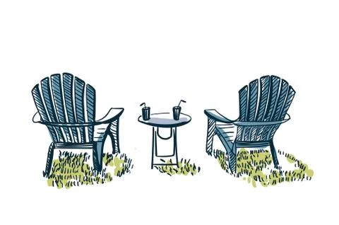 Two armcheirs relax concept vector sketch landscape line illustration Stock Illustration