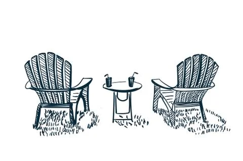 Two armcheirs relax concept vector sketch landscape line illustration Stock Illustration