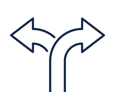 Two arrow double direction option way. Fork path two pathway multi traffic Stock Illustration
