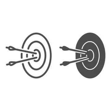 Two arrow hit target line and solid icon, marketing strategy concept, dart with Stock Illustration