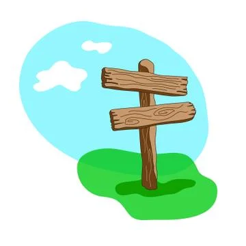 Two arrow shapes blank cartoon wooden signpost Stock Illustration