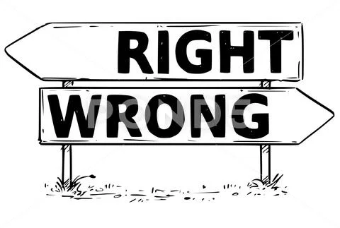 Two Arrow Sign Drawing of Right or Wrong Way Decision ~ Clip Art #82185443